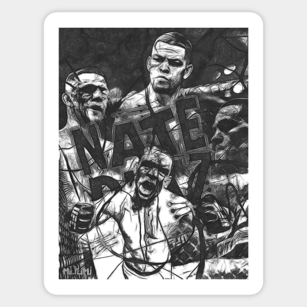 Nate Diaz Black and White Sticker by SavageRootsMMA